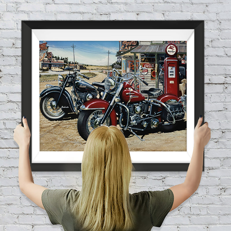 Motorrad vor dem Geschäft Diamond Painting