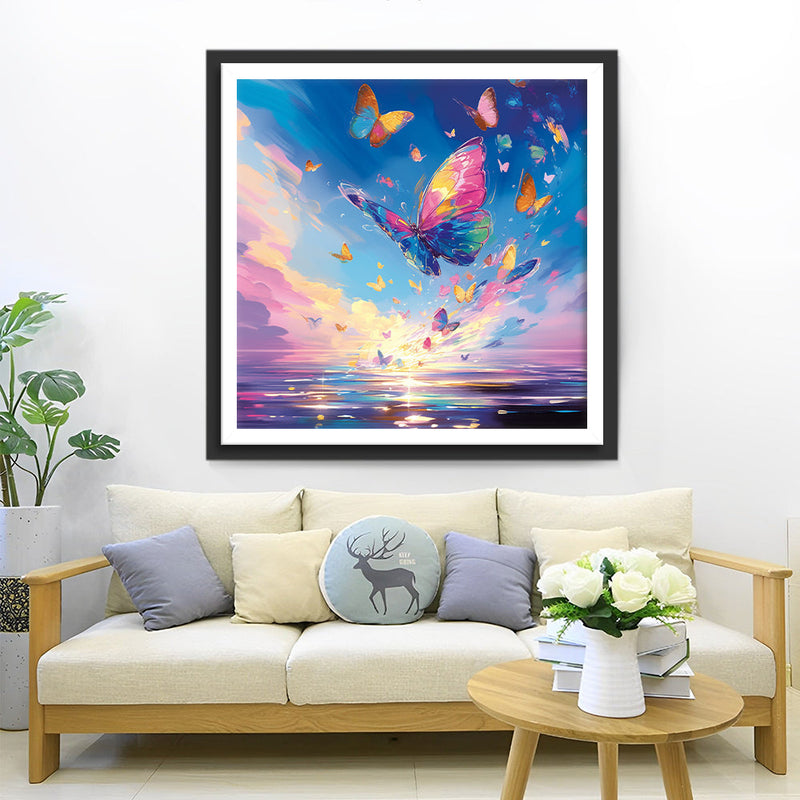 Abstrakt Bunte Schmetterlinge und Meer Diamond Painting