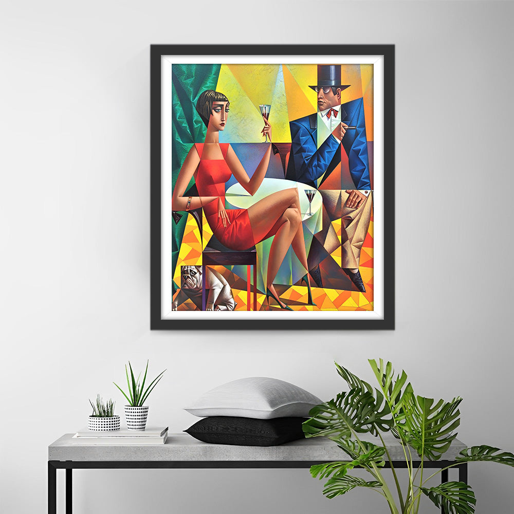 Abstrakte Figuren und Hund Diamond Painting