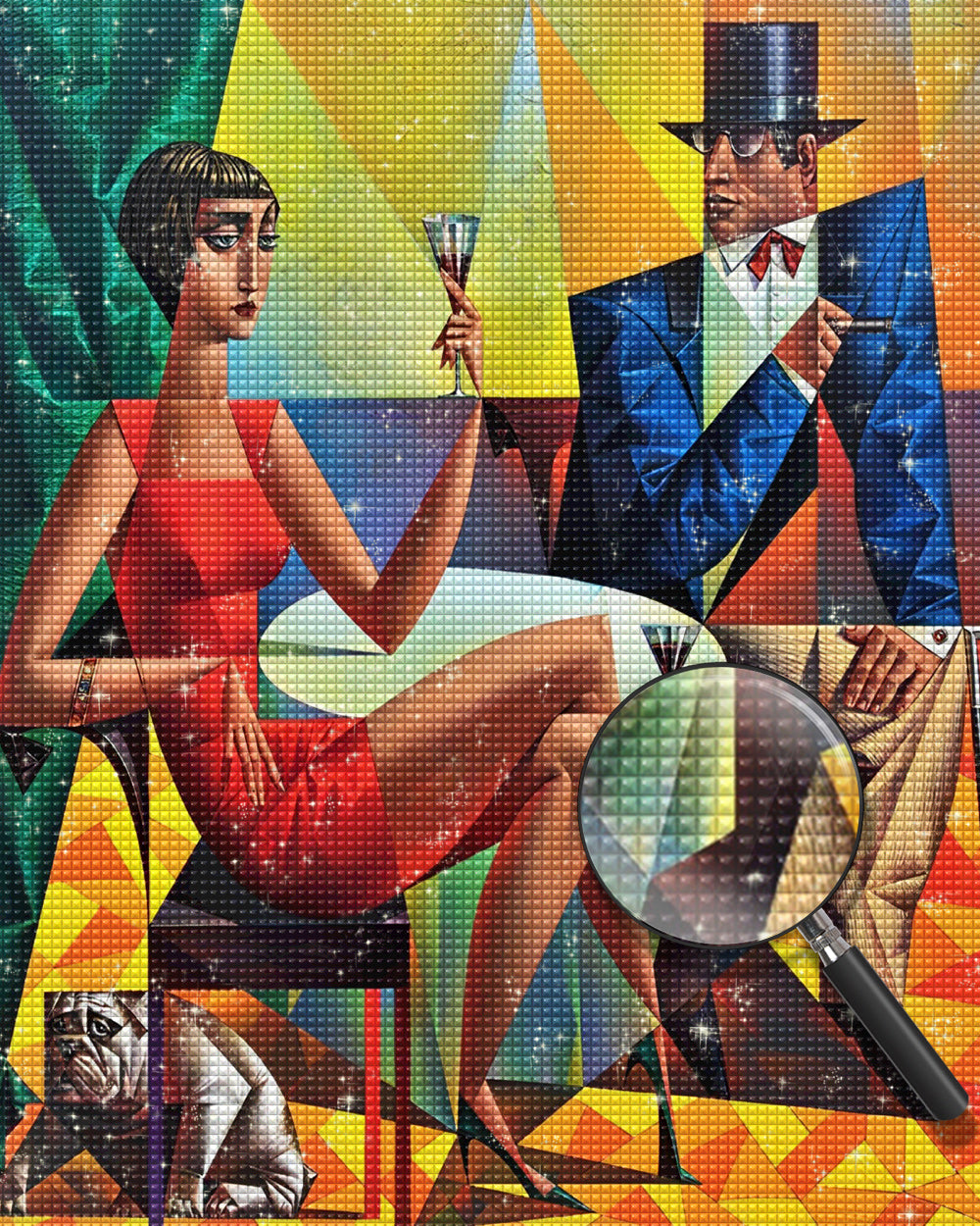 Abstrakte Figuren und Hund Diamond Painting