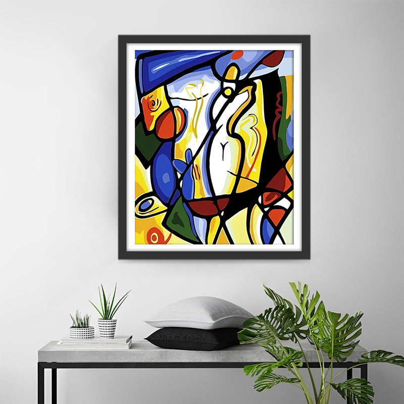 Abstrakte Frau beim Golfspielen im Picasso-Stil Diamond Painting