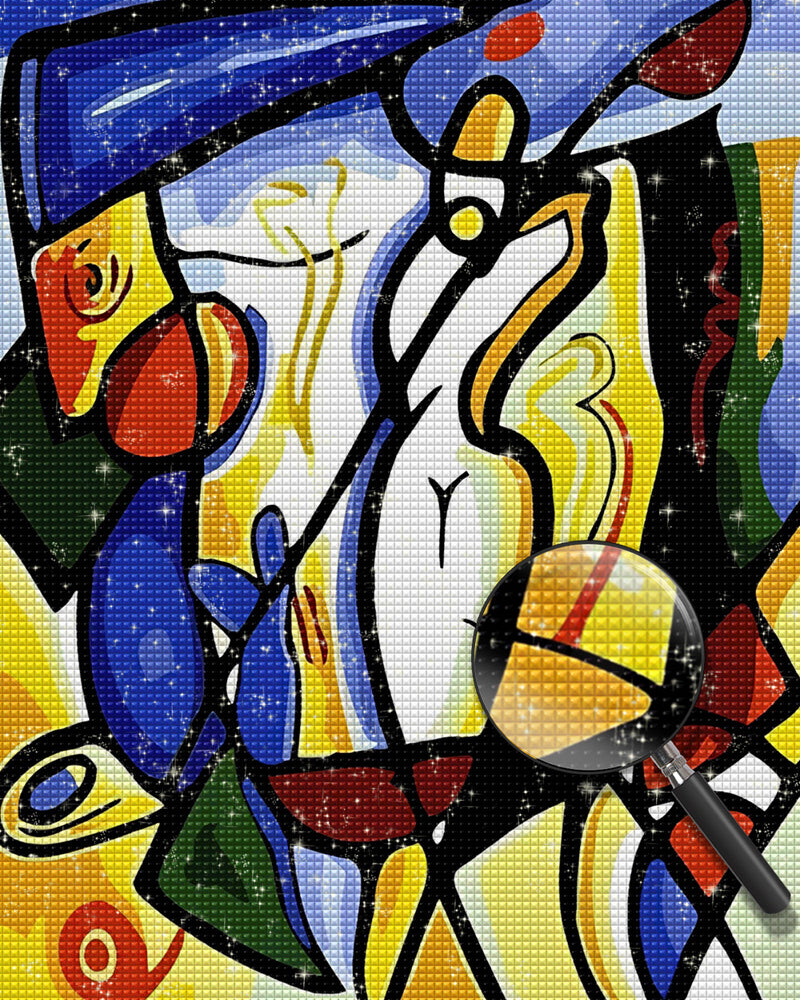 Abstrakte Frau beim Golfspielen im Picasso-Stil Diamond Painting