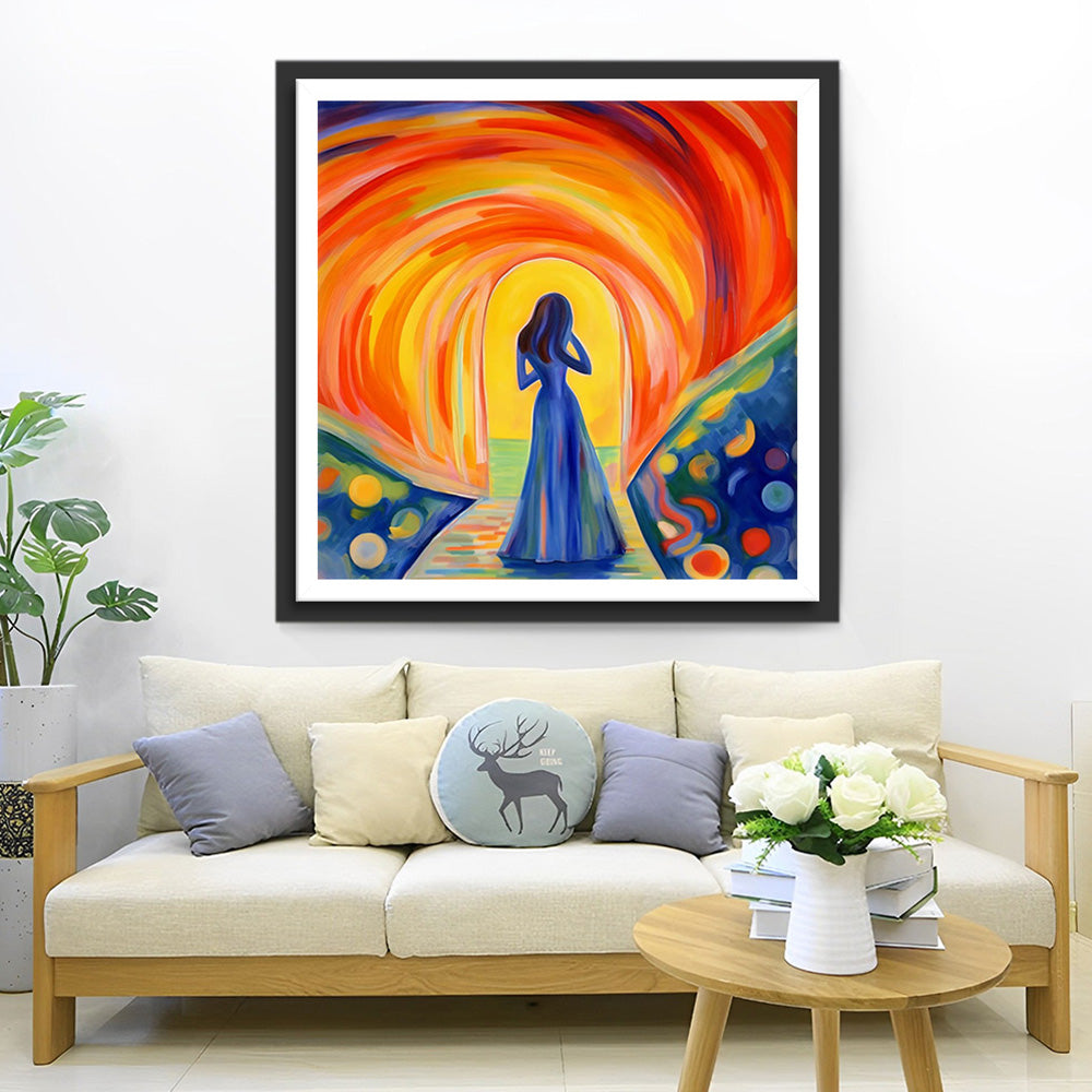 Abstrakte Frau im blauen Kleid Diamond Painting