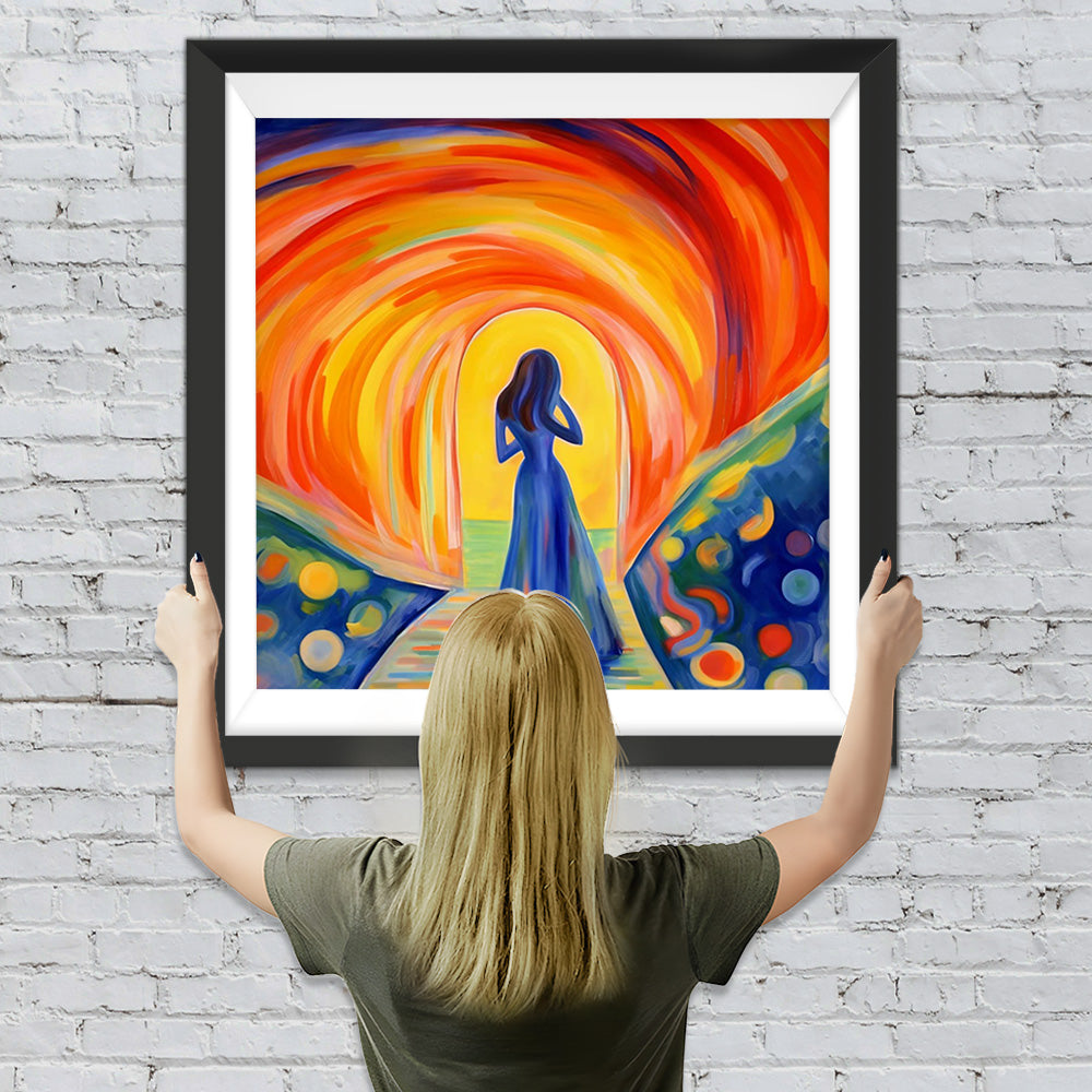 Abstrakte Frau im blauen Kleid Diamond Painting