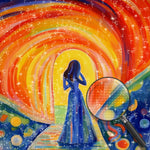 Abstrakte Frau im blauen Kleid Diamond Painting