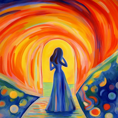 Abstrakte Frau im blauen Kleid Diamond Painting