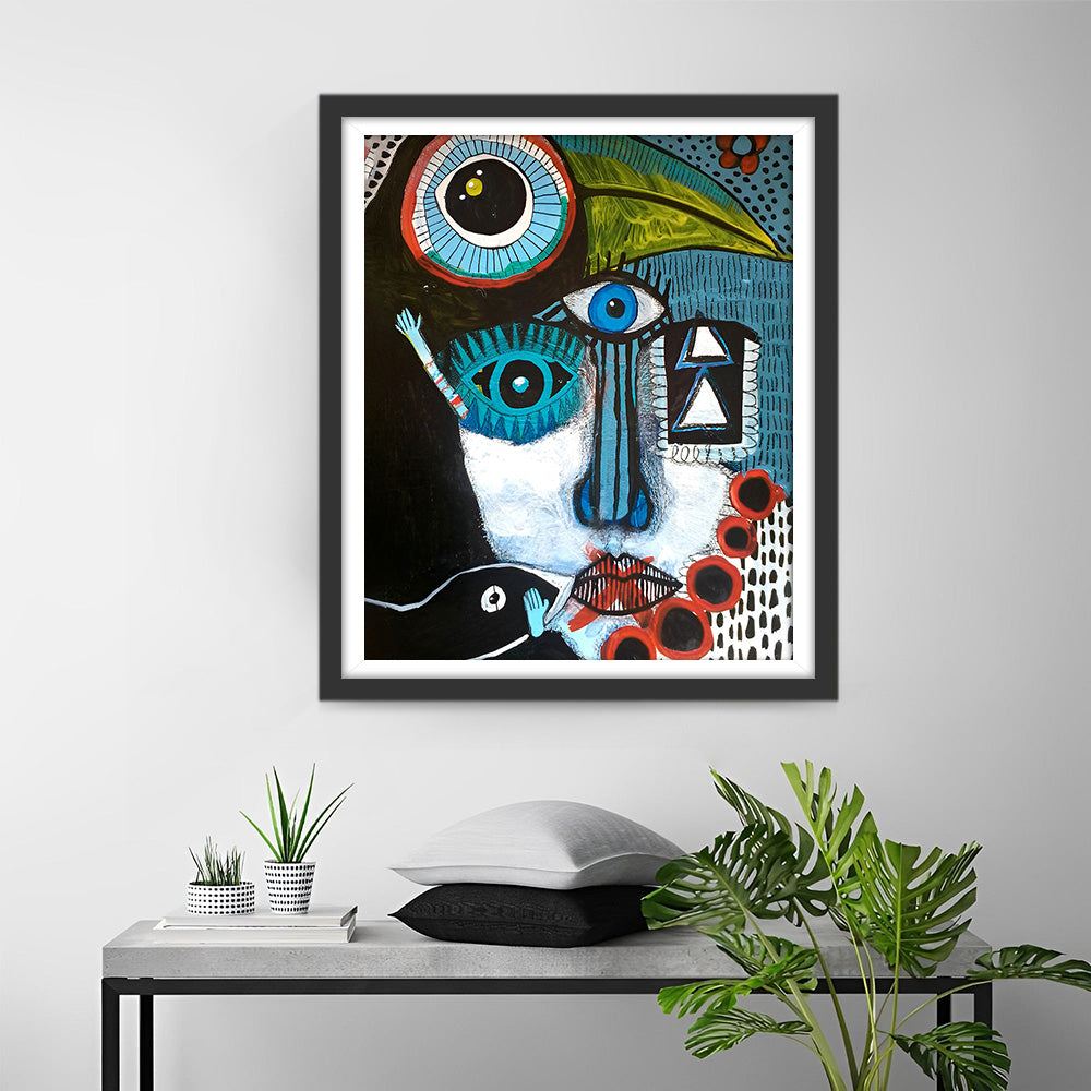 Abstrakte Frau und Tukan Diamond Painting