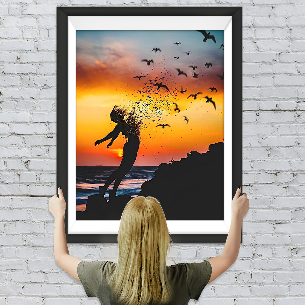 Abstrakte Frau und Vögel Diamond Painting