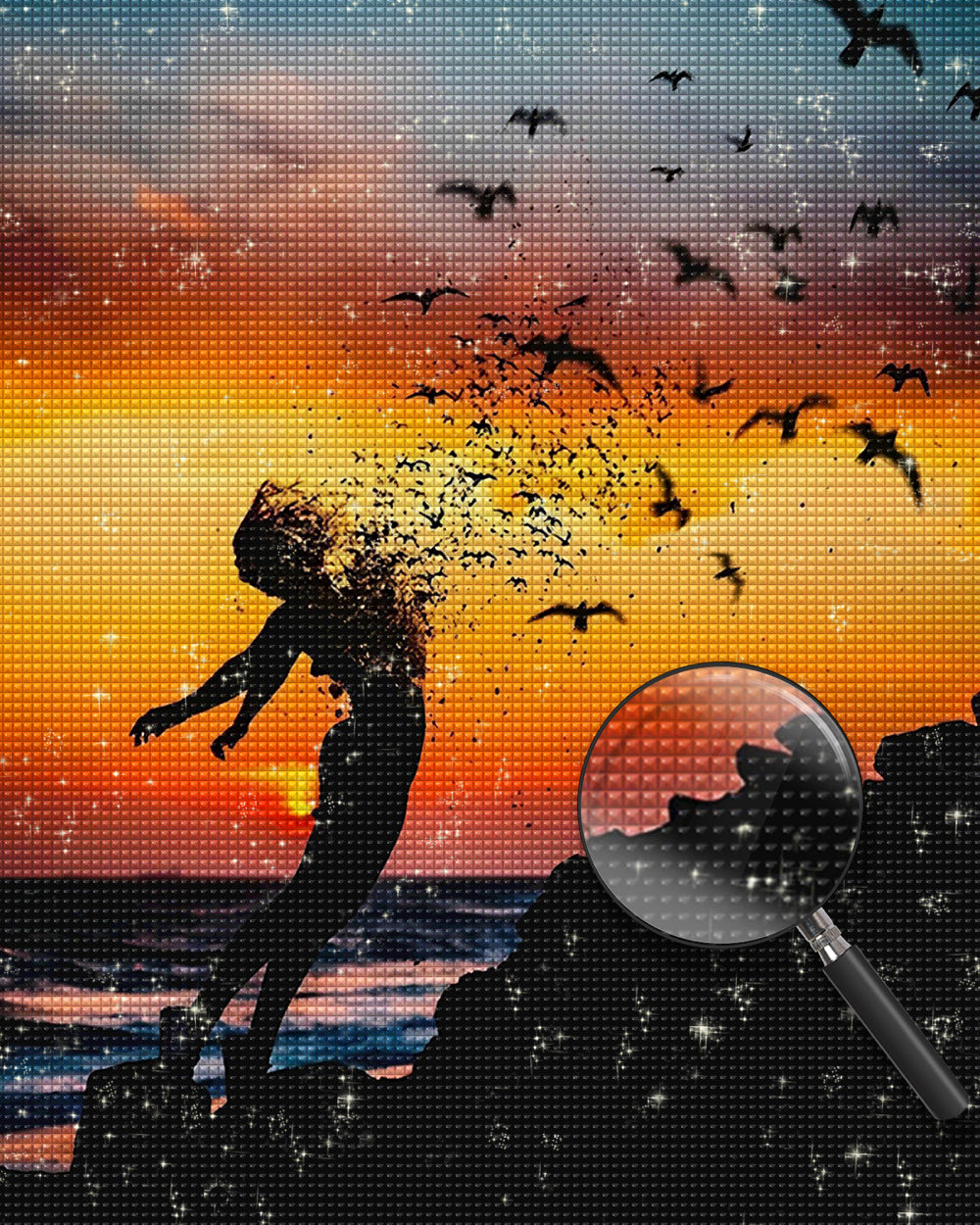 Abstrakte Frau und Vögel Diamond Painting