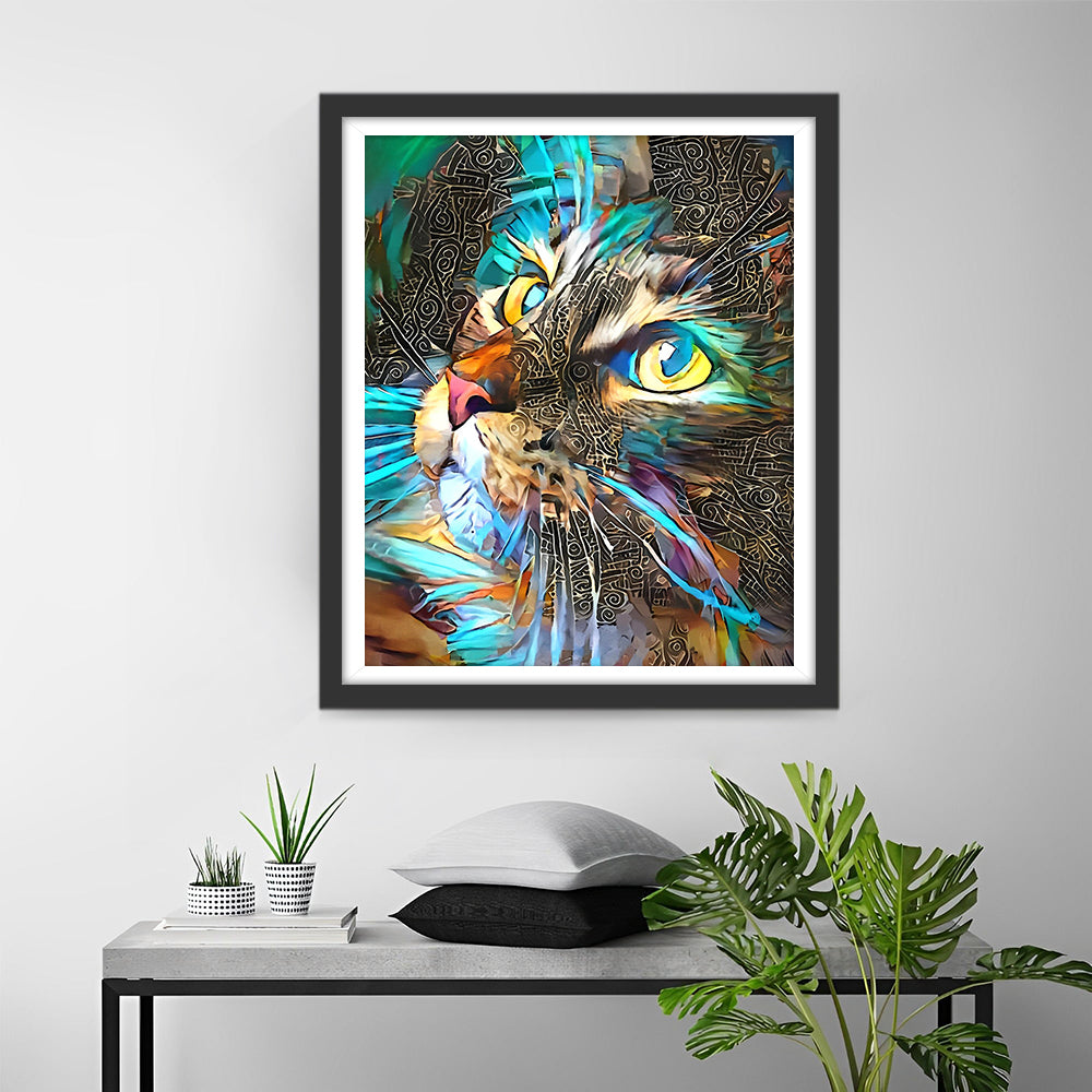Abstrakte grüne und goldene Katze Diamond Painting