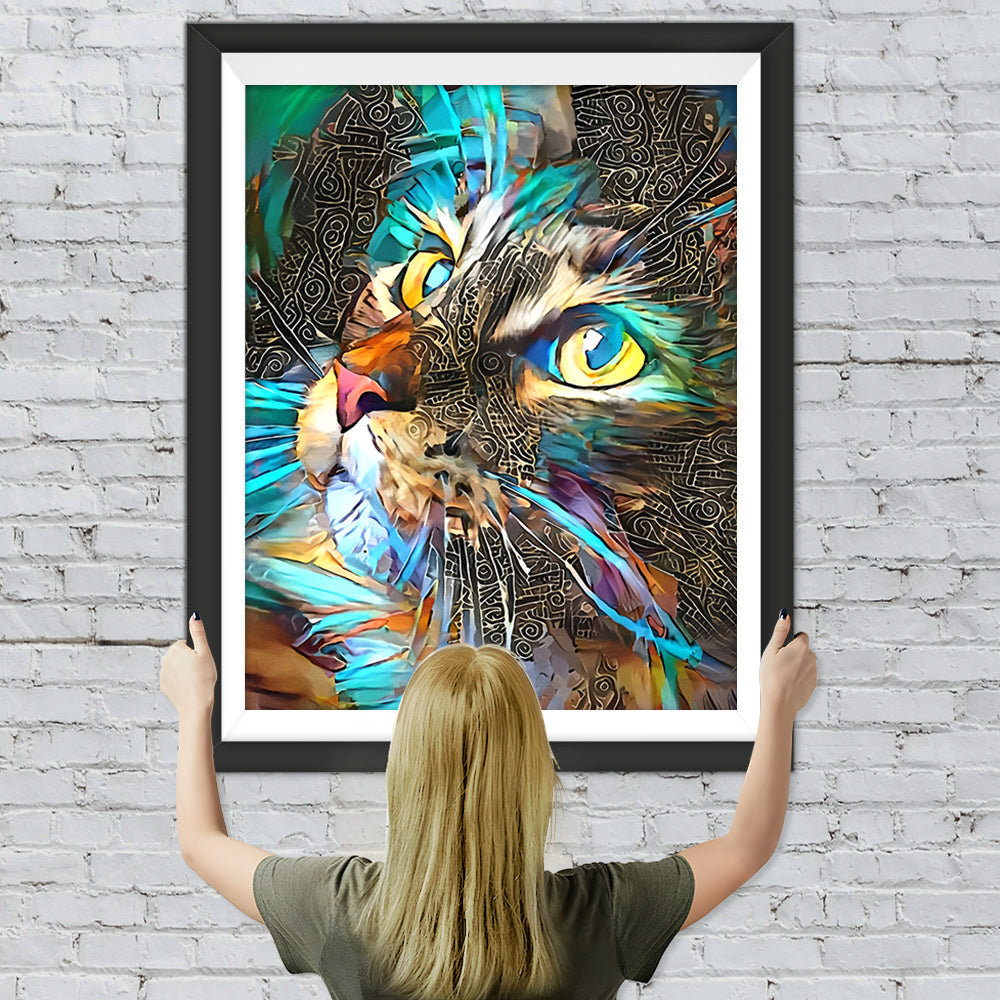 Abstrakte grüne und goldene Katze Diamond Painting