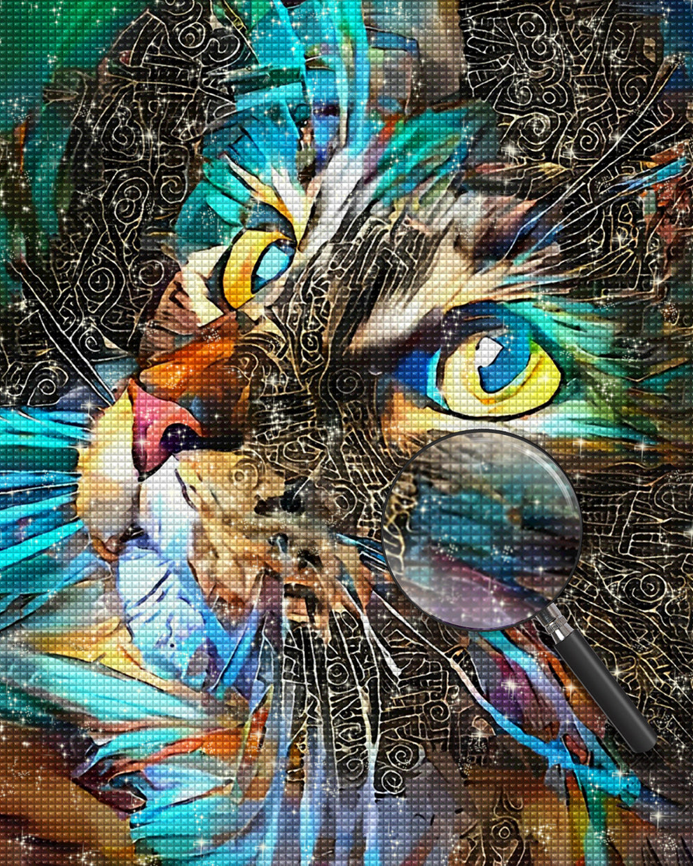 Abstrakte grüne und goldene Katze Diamond Painting