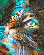 Abstrakte grüne und goldene Katze Diamond Painting