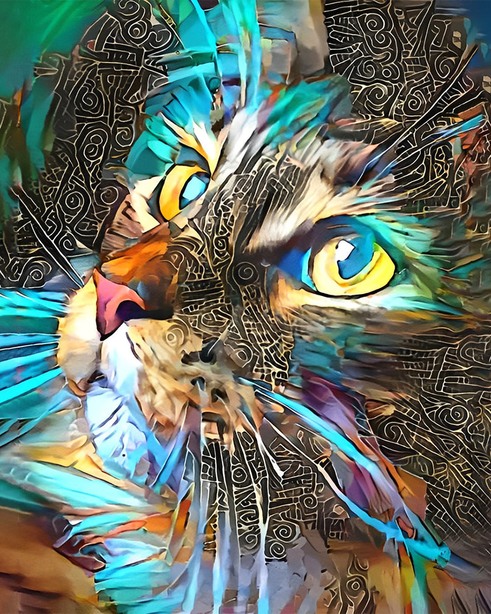 Abstrakte grüne und goldene Katze Diamond Painting