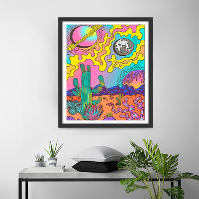 Abstrakte Kakteen und Planeten Diamond Painting