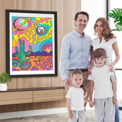 Abstrakte Kakteen und Planeten Diamond Painting