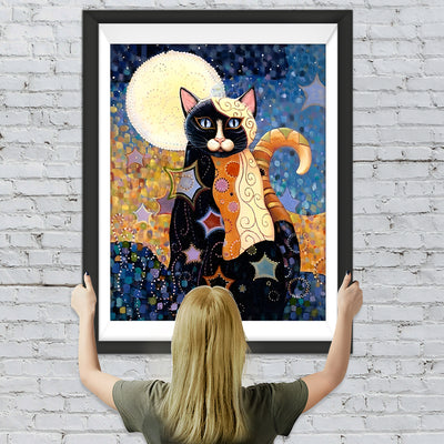 Abstrakte Katze und Vollmond Diamond Painting