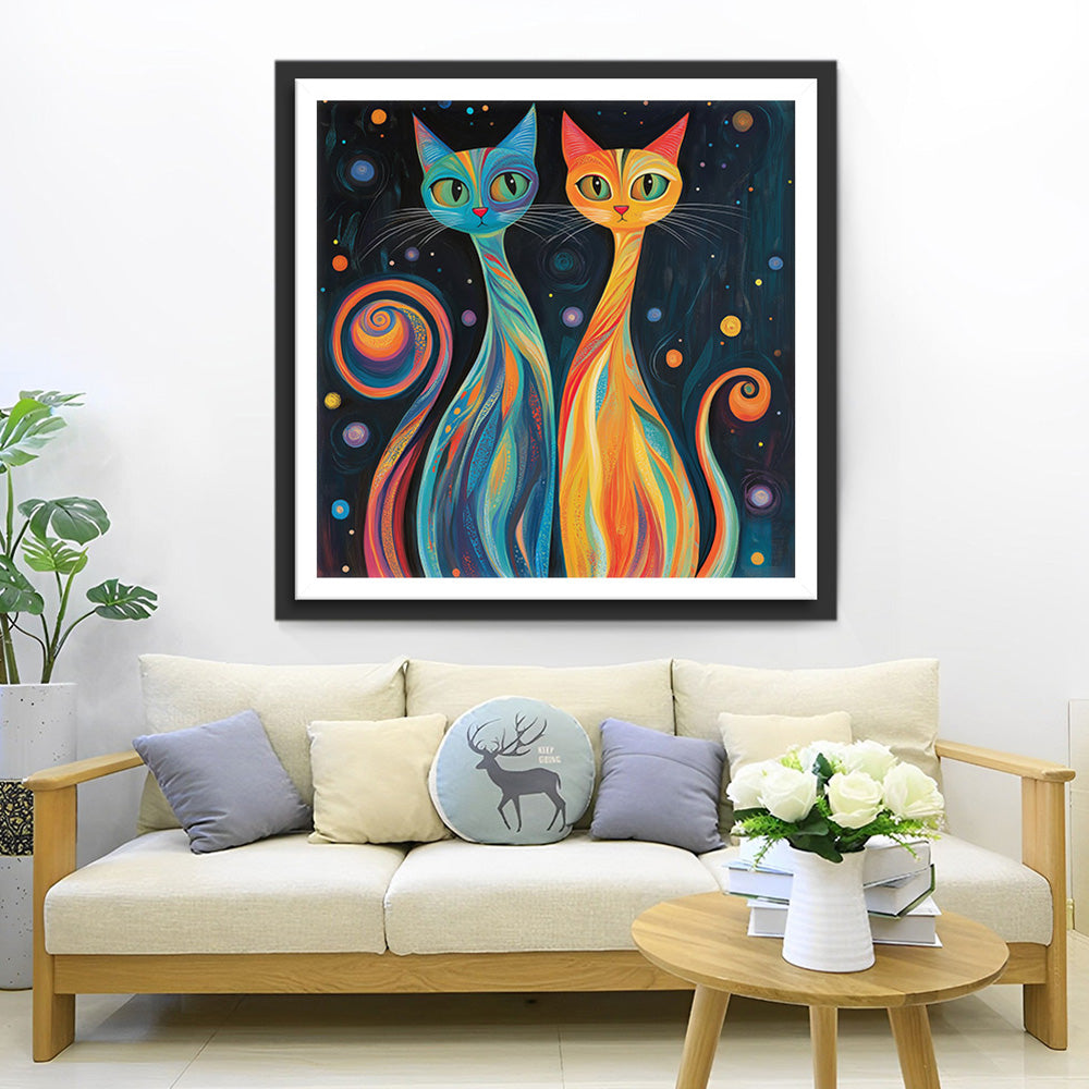 Abstrakte Katzen in Blau und Orange Diamond Painting