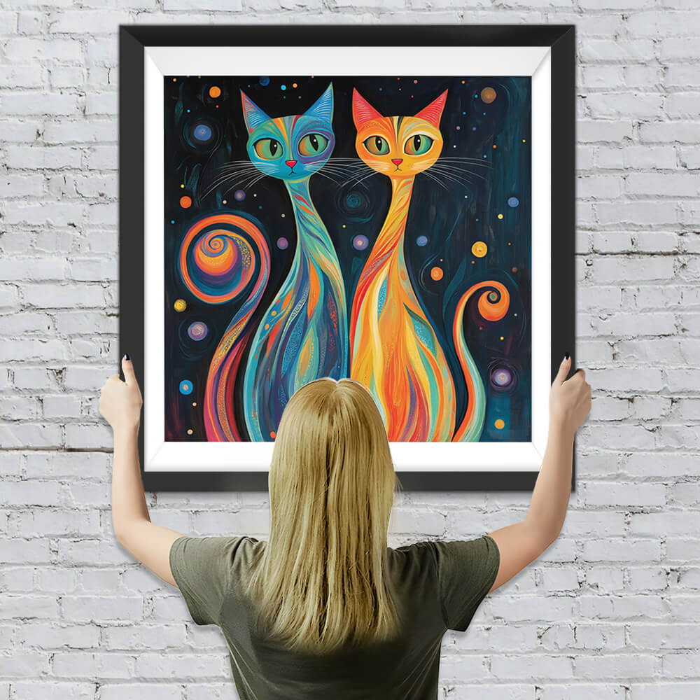 Abstrakte Katzen in Blau und Orange Diamond Painting
