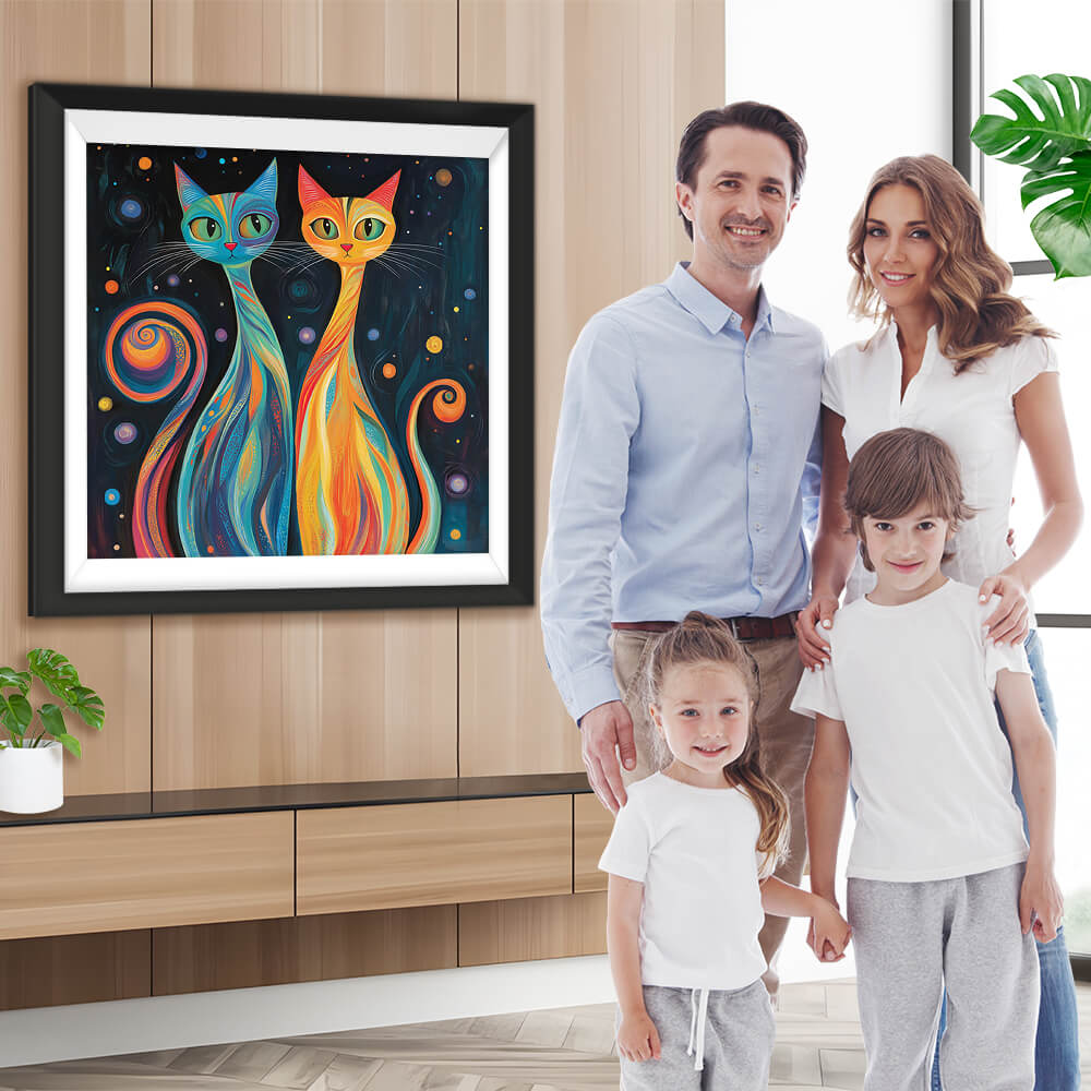 Abstrakte Katzen in Blau und Orange Diamond Painting