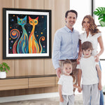 Abstrakte Katzen in Blau und Orange Diamond Painting