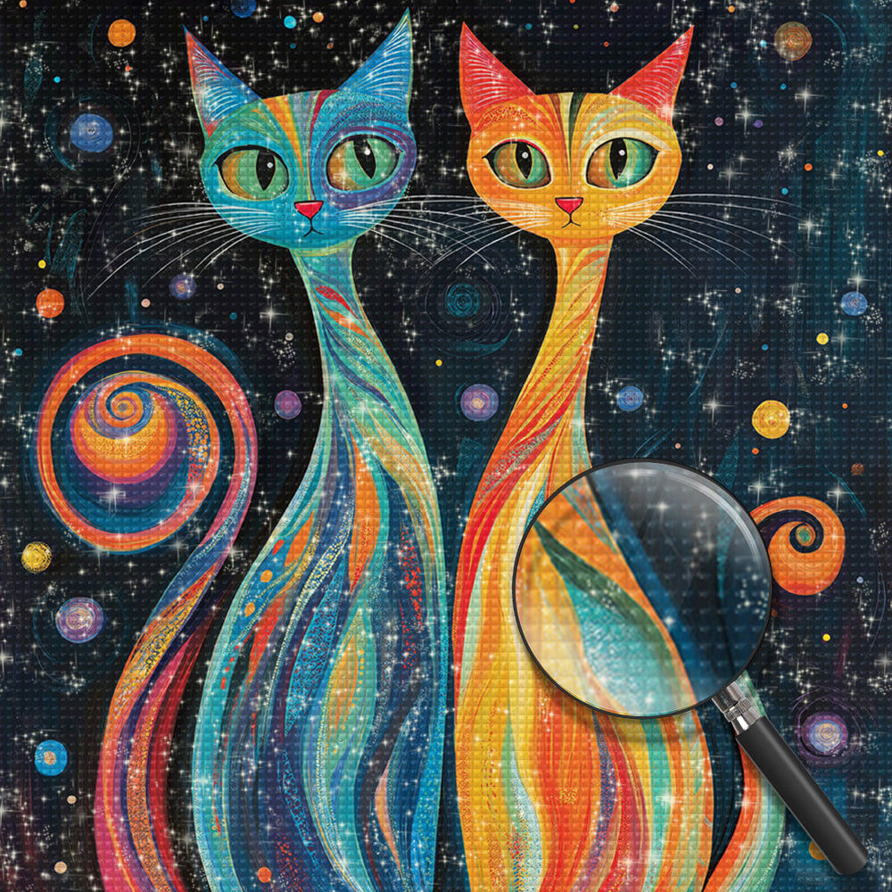 Abstrakte Katzen in Blau und Orange Diamond Painting