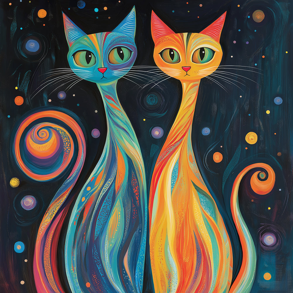 Abstrakte Katzen in Blau und Orange Diamond Painting