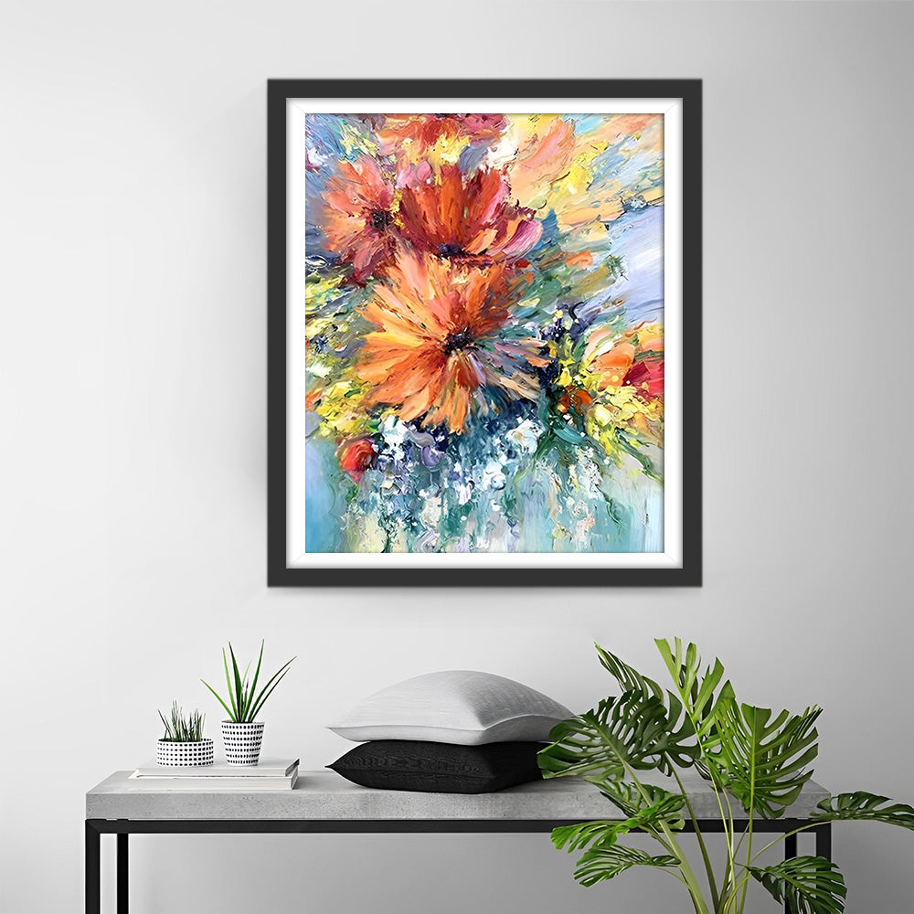 Abstrakte orangefarbene Chrysanthemen Diamond Painting