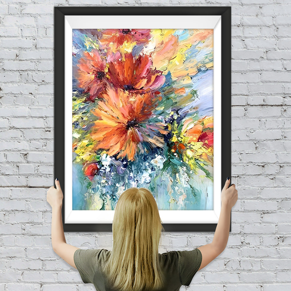 Abstrakte orangefarbene Chrysanthemen Diamond Painting