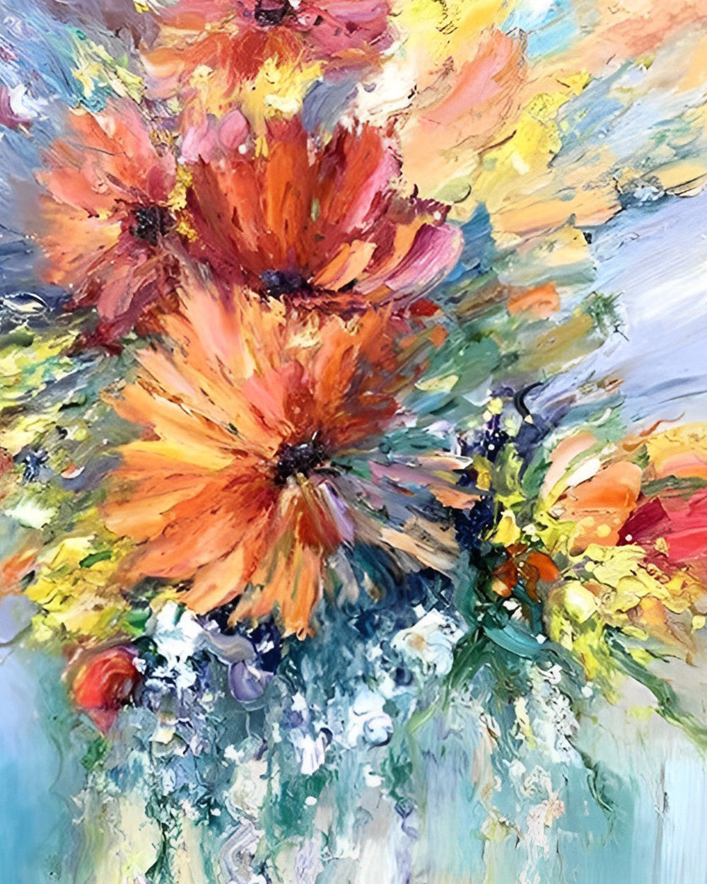 Abstrakte orangefarbene Chrysanthemen Diamond Painting