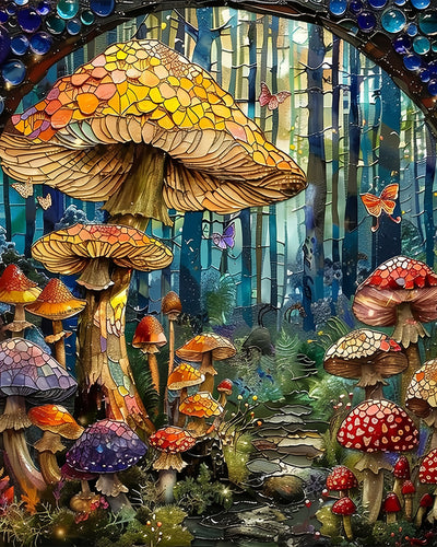 Abstrakte Pilze im Wald Diamond Painting