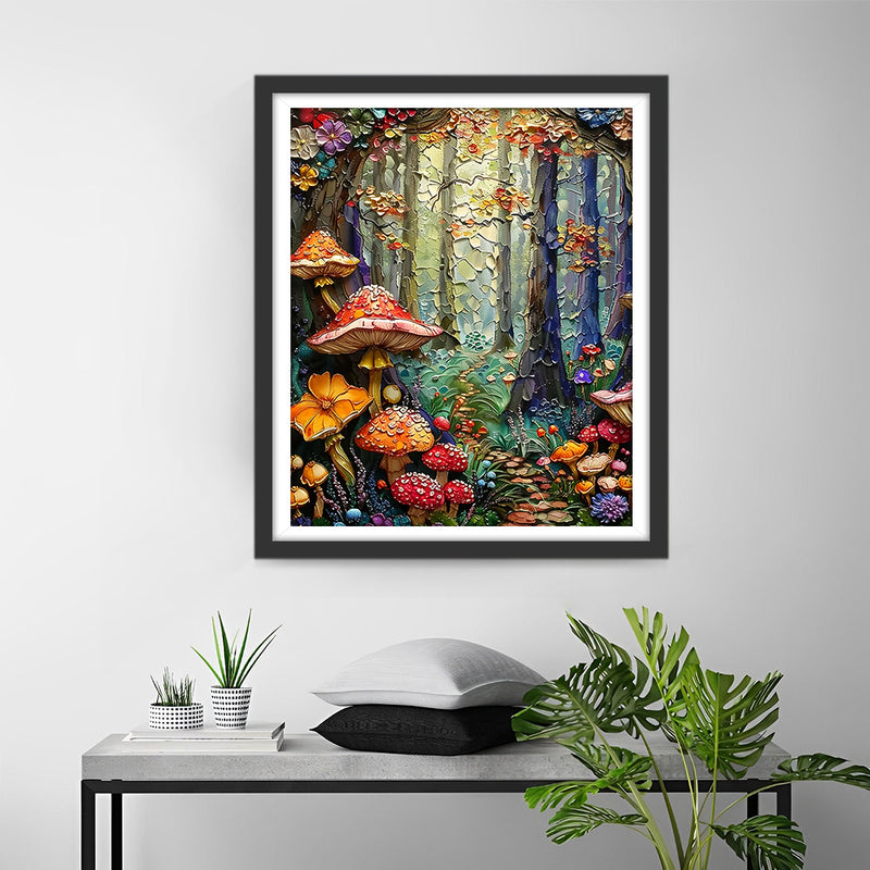 Abstrakte Pilze und Blumen im Wald Diamond Painting