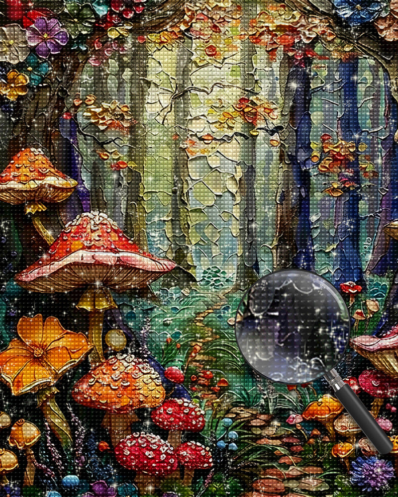 Abstrakte Pilze und Blumen im Wald Diamond Painting
