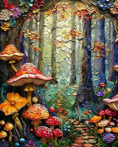 Abstrakte Pilze und Blumen im Wald Diamond Painting