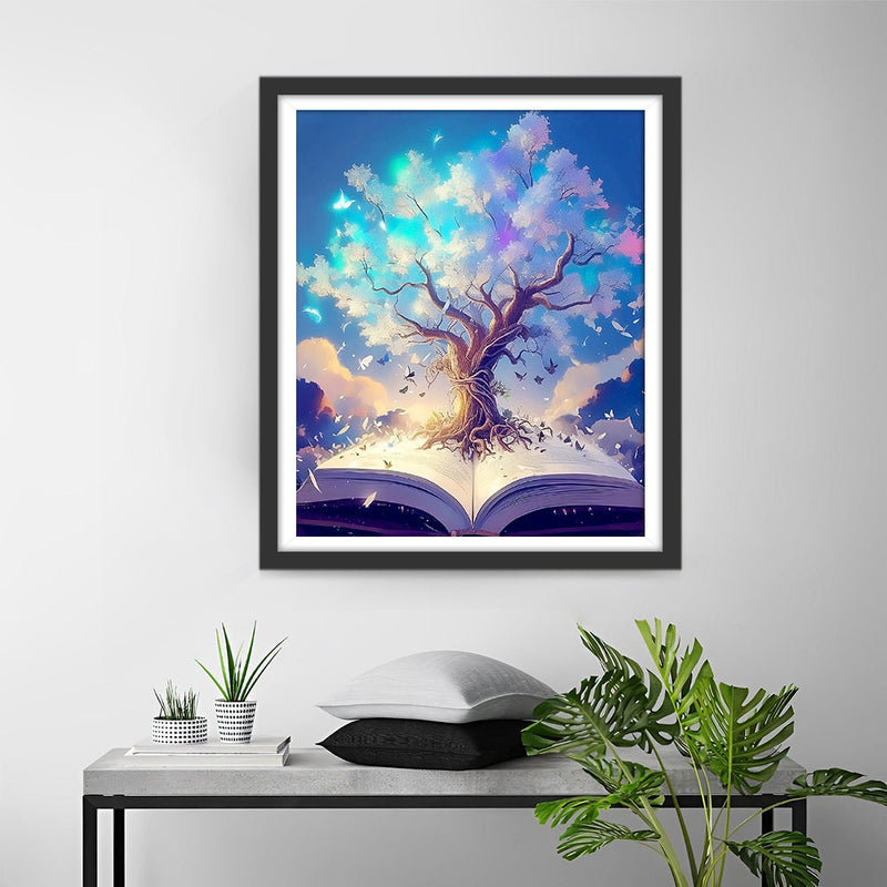 Abstrakter Baum mit Weißen Blättern Diamond Painting