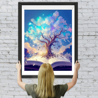 Abstrakter Baum mit Weißen Blättern Diamond Painting