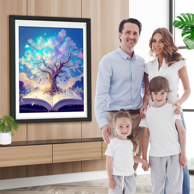 Abstrakter Baum mit Weißen Blättern Diamond Painting