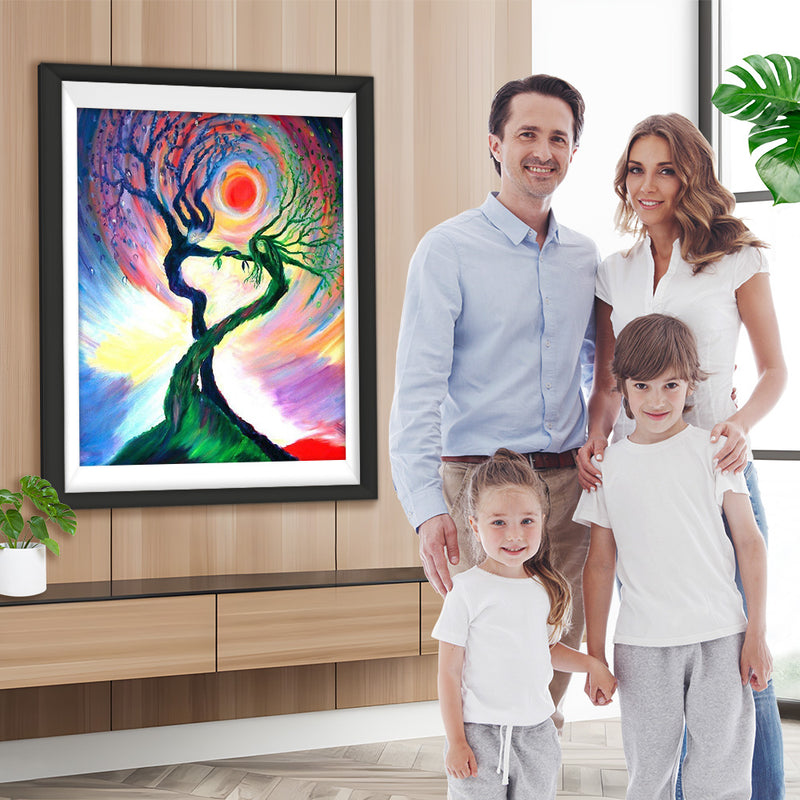 Abstrakter Baum und Sonne Diamond Painting