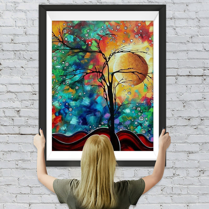 Abstrakter Baum unter Mond Diamond Painting