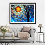 Abstrakter blauer Baum und Mond Diamond Painting