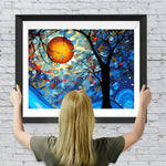 Abstrakter blauer Baum und Mond Diamond Painting