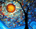 Abstrakter blauer Baum und Mond Diamond Painting