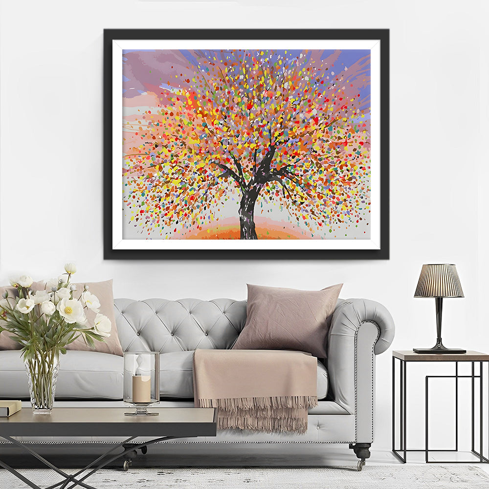Abstrakter gelber und roter Baum Diamond Painting