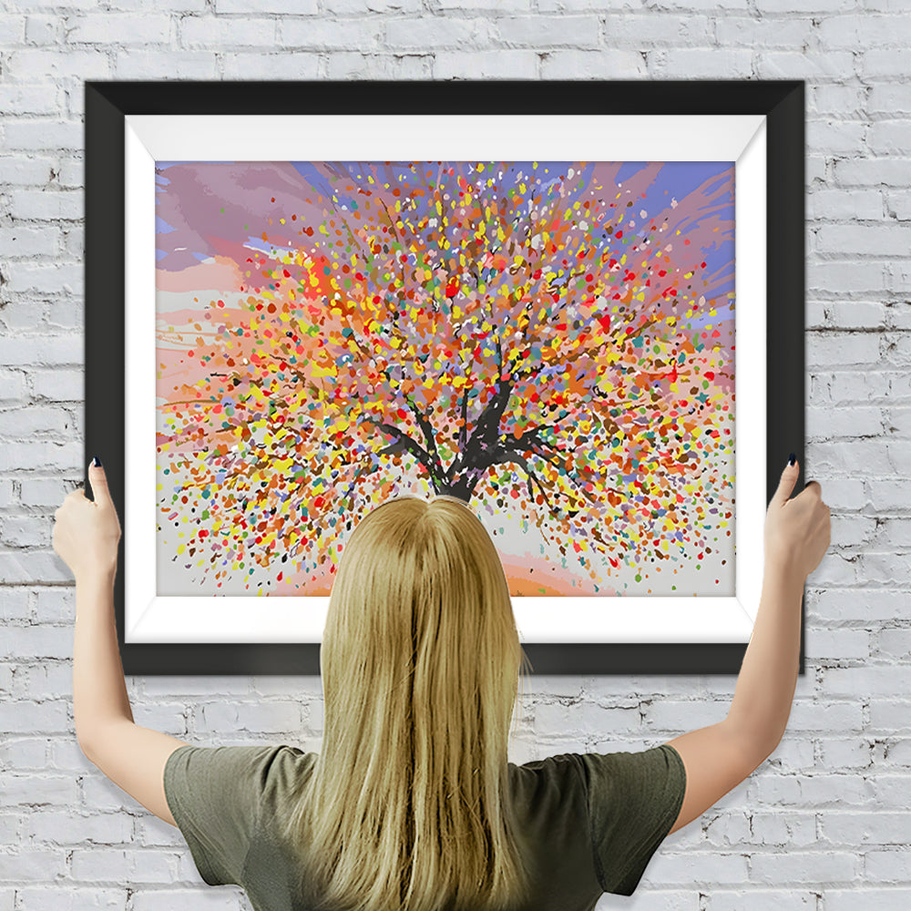 Abstrakter gelber und roter Baum Diamond Painting