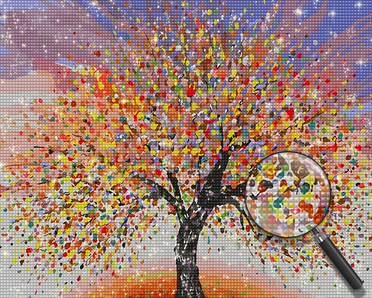 Abstrakter gelber und roter Baum Diamond Painting