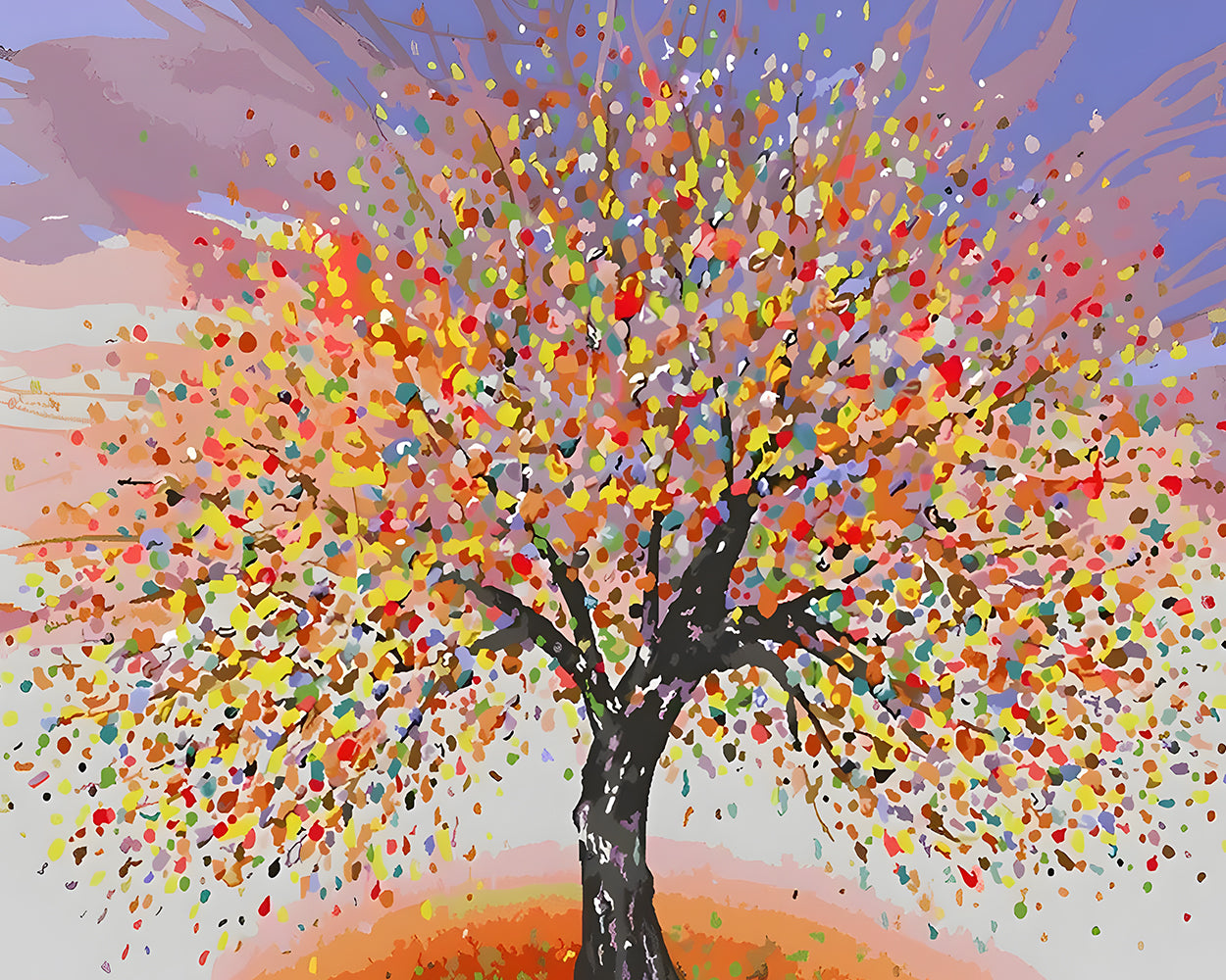 Abstrakter gelber und roter Baum Diamond Painting