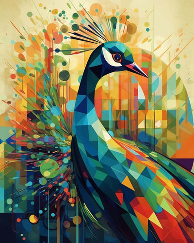 Abstrakter geometrischer Pfau Diamond Painting