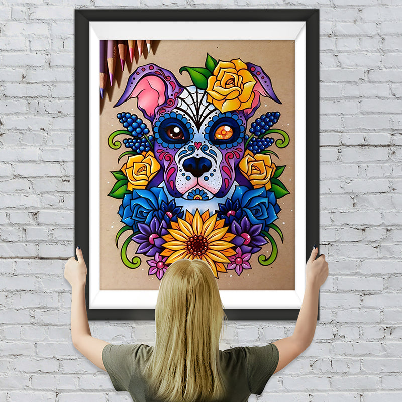 Abstrakter Hund und Blumen Diamond Painting