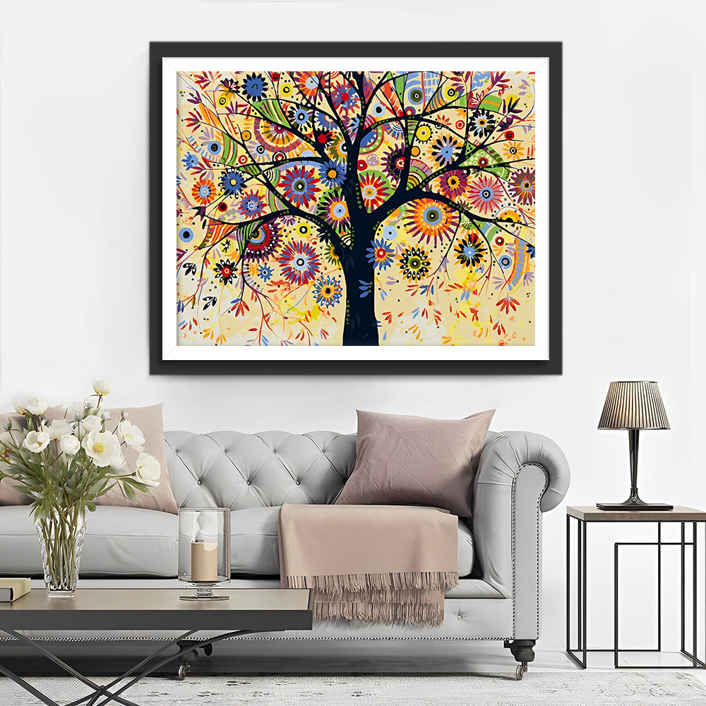 Abstrakter Sonnenbaum Diamond Painting