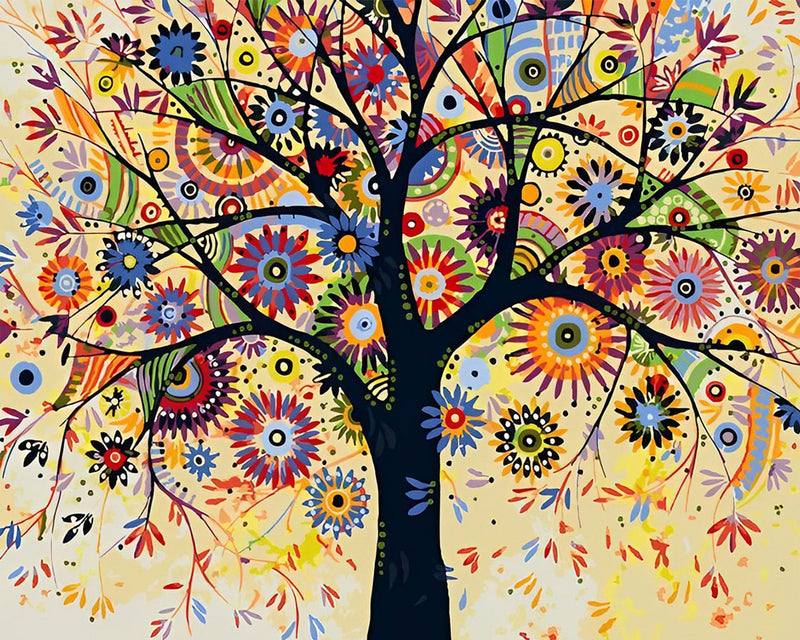 Abstrakter Sonnenbaum Diamond Painting